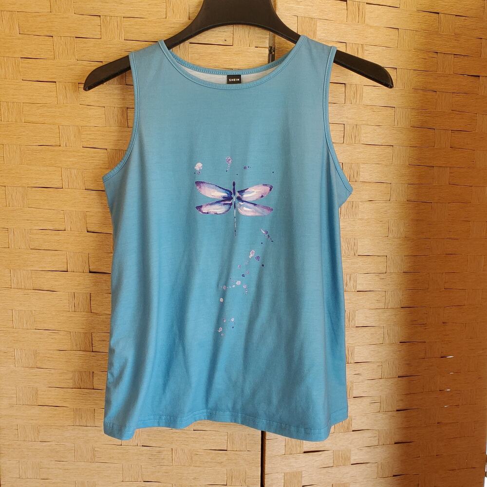 SHEIN Top Size Small Firefly Imprint Blue Sleeveless